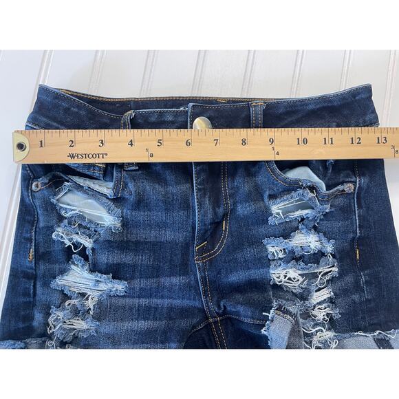 American Eagle Outfitters Hi Rise Shortie Distressed Jean Shorts Size Women's 0 - Picture 6 of 8